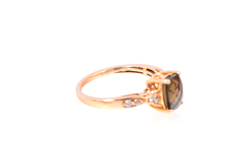 LeVian Smoky Quartz 14k 585 Rose Gold Diamond Ring Size 6.5