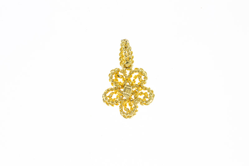 Italy Designer Rope Daisy Flower Charm 18K 750 Yellow & White Gold Pendant