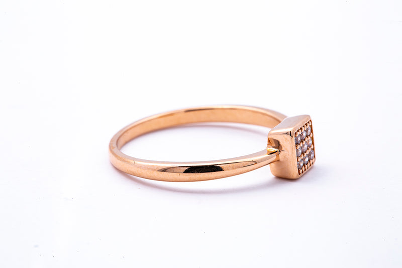 SNJ 5.5mm Square Geometric Diamond Pave Wire Band 14K 585 Rose Gold Ring Size 7