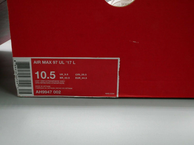 Nike Air Max 97 Ultra 17 Vast Grey University Red AH9947-002 Sz 10.5 Eur 44.5