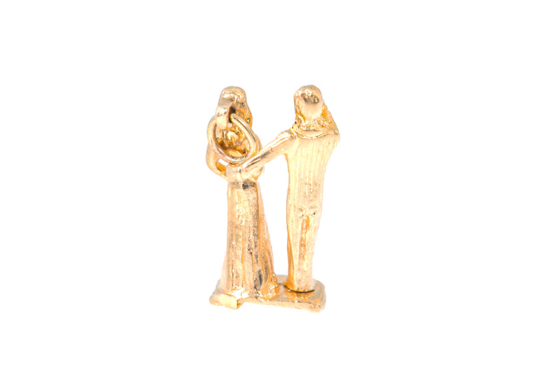 Vintage Moving Parts Married Couple Wedding 14k 585 Yellow Gold Charm Pendant