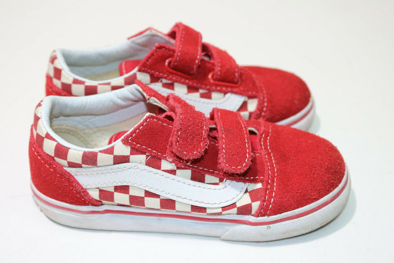 Vans Toddler Primary Check Old Skool V Red/White Size 9.5T(Toddlers)