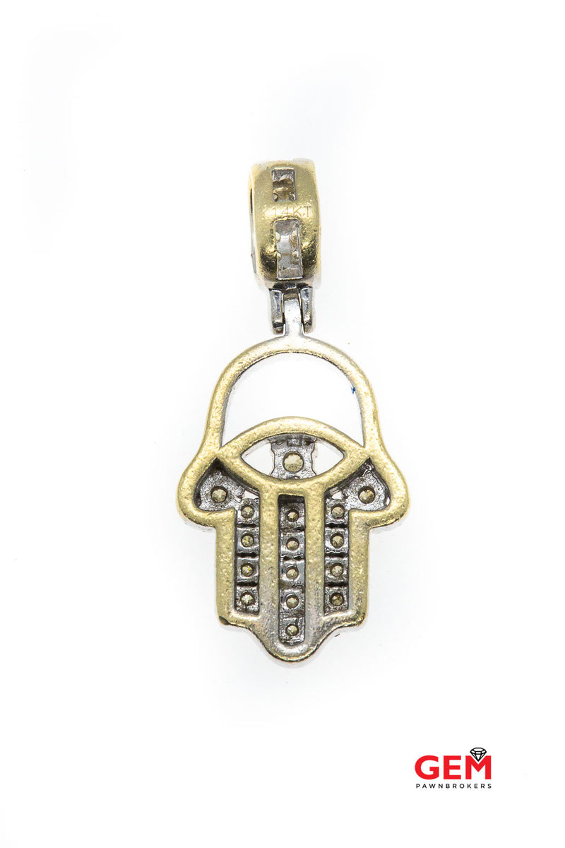 Diamond Cluster Pave Spiritual Hamsa Hand Charm 14K 585 White Gold Pendant