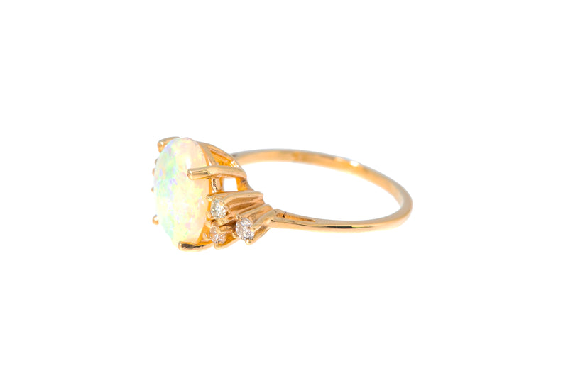 Vintage Opal Diamond Cluster Cocktail Ring 14k 585 Size 5