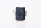 Antique Black Onyx Intaglio Soldier 14k White Yellow Gold Ring Size 10