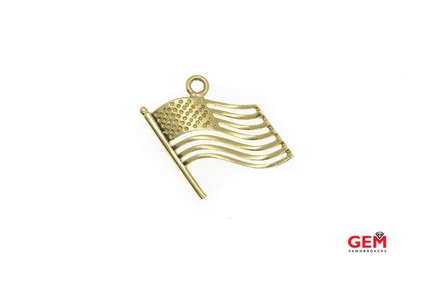 American Flag Charm Pendant USA God Bless America 14Kt Yellow Gold 585