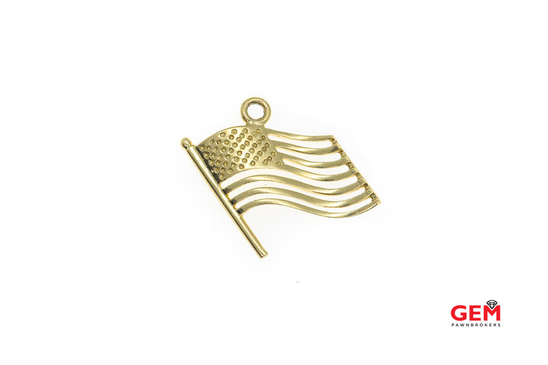 American Flag Charm Pendant USA God Bless America 14Kt Yellow Gold 585