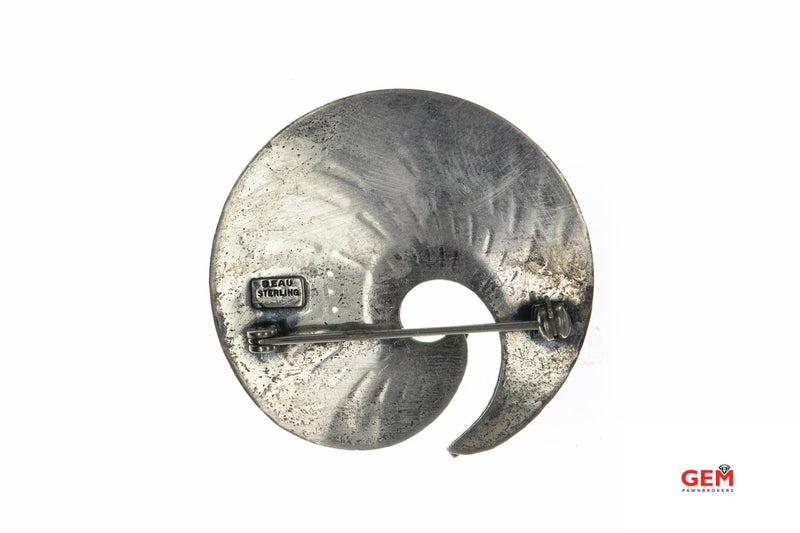 Vintage Beau Geometric Shell Swirl Pin 925 Sterling Silver Carved Designer Brooch