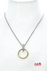 Makur Satin Diamond Pendant Wheat Link 14K 585 White & Yellow Gold 16" Necklace