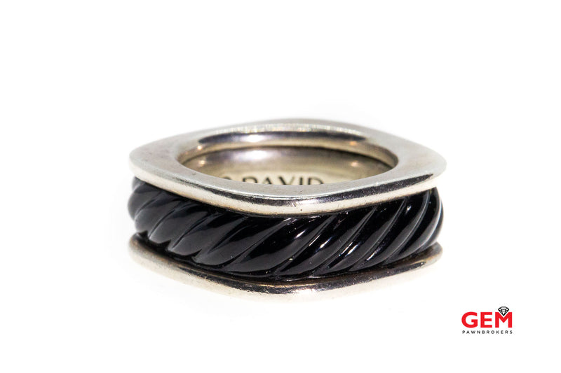 David Yurman Black Ceramic Cable Sterling Silver 925 Square Band Ring Size 9