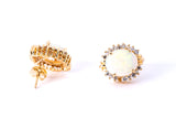Cabochon Opal & Diamond Halo Accent Studs 14K 585 Yellow Gold Pair of Earrings