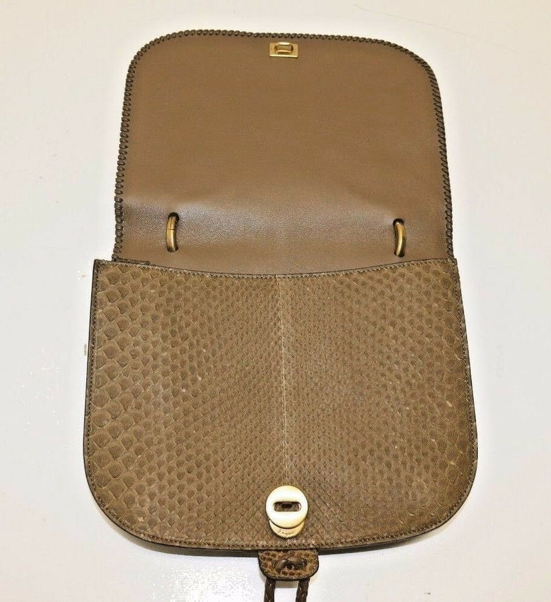 Salvatore Ferragamo Fossil Kamelia DH-21 E039 Brown Python Shoulder Bag