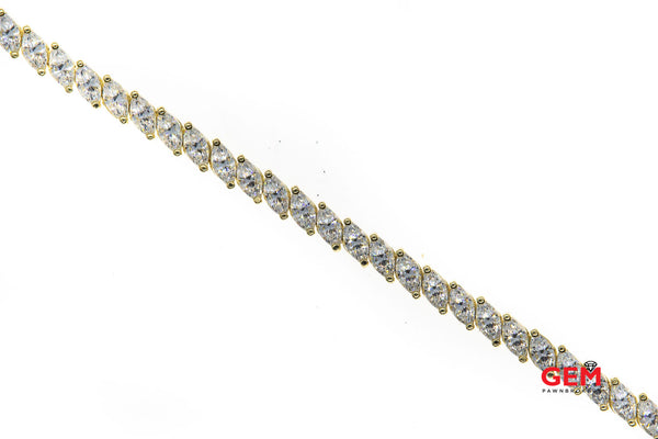 Marquise Cut Cubic Zirconia 14K 585 Yellow Gold 6.75" CZ Bracelet