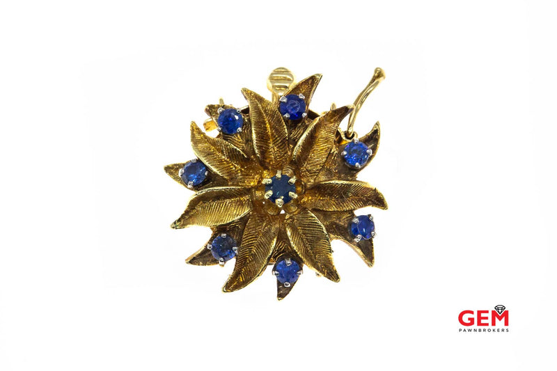 Antique Sapphire Sunburst Floral Flower Two Strand 14k 585 Yellow Gold Pearl Clasp