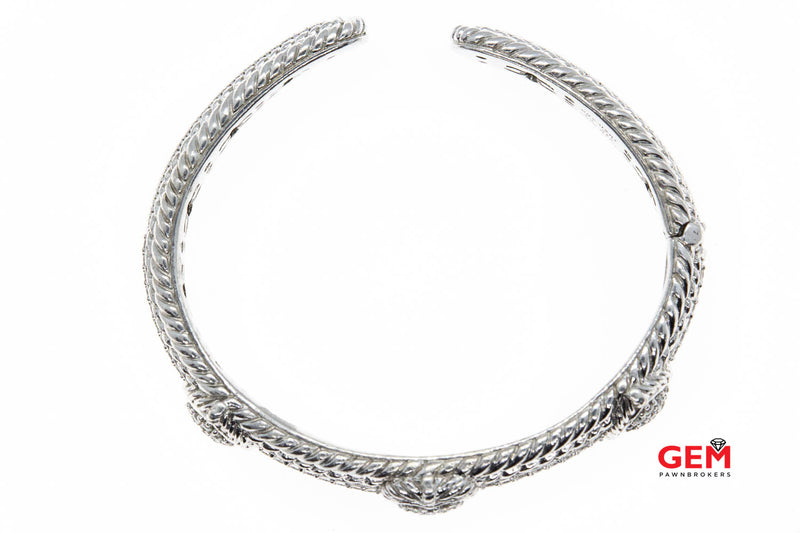 Judith Ripka Heart Cubic Zirconia Cuff 925 Sterling Silver Open Bangle Bracelet