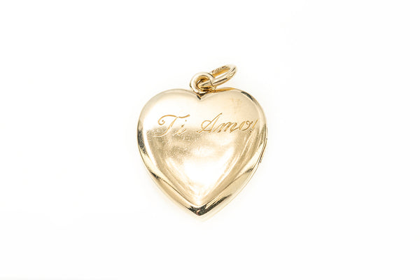 Antique Hand Carved 14k 585 Yellow Gold Heart Locket Charm Pendant