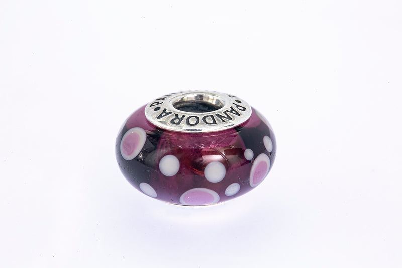 Pandora Murano Glass Bubbles Purple Dot Sterling Silver 925 Bead Charm