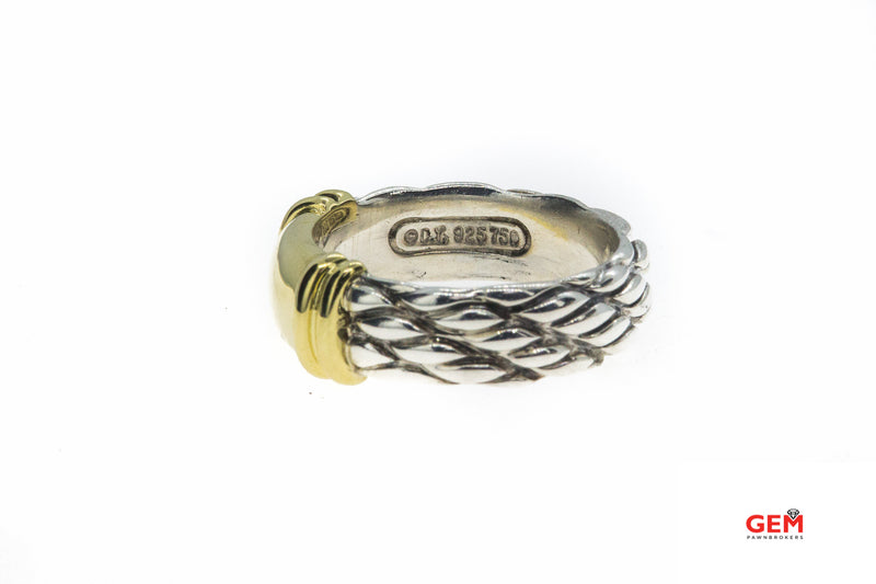 David Yurman Cable Mesh 9mm 925 Sterling Silver & 18K 750 Yellow Gold Ring Sz 10