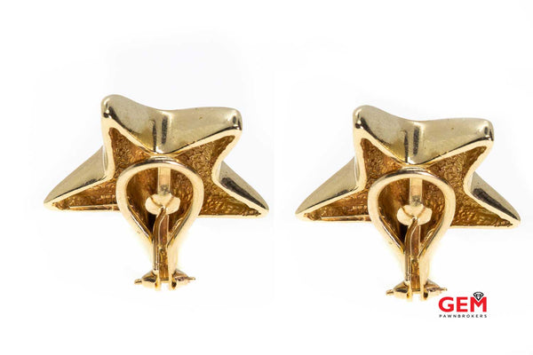 Shooting Five 5 Point Star 27mm Textured Studs 14K 585 Yellow Gold Earrings