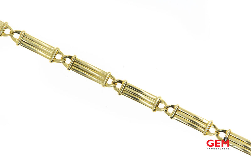 Manfredi Signed Carved Bar Link Solid 18K 750 Yellow Gold 8" Bracelet Italy