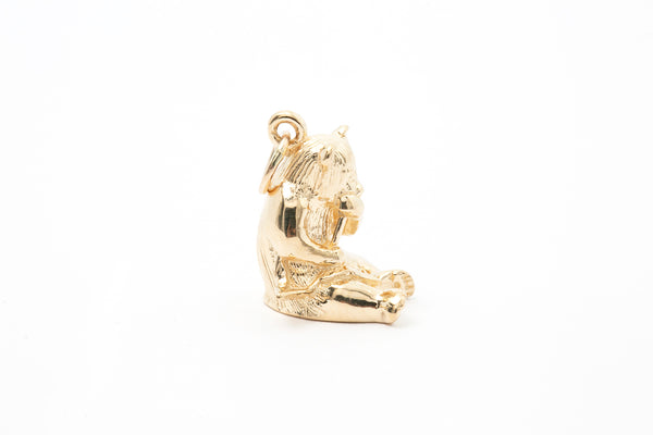 Panda Chewing Bamboo Solid Yellow Gold 14k 585 Animal Charm Pendant