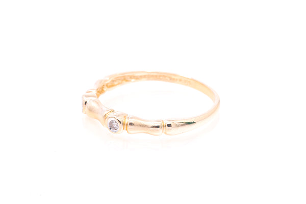 Bamboo Style Scalloped Bezel Set Round Diamond 14k 585 Rose Gold Ring Size 9
