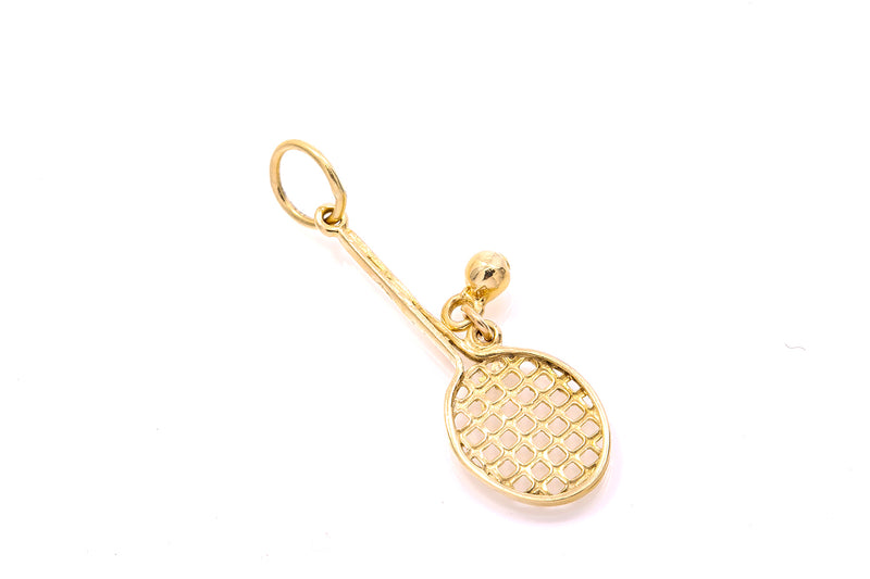 Vintage Sports Tennis Ball Racquet 14Kt 585 Yellow Gold Charm Pendant