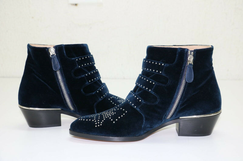 Chloe: Susanna Blue Lagoon - Silver Studded Ankle Boots - Sz: 36.5 - IA702