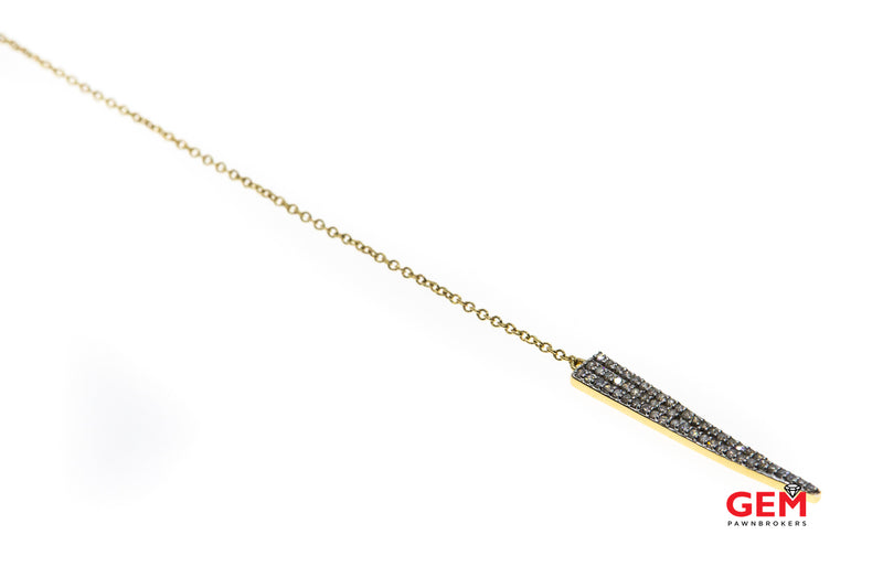 V Drop Charm Diamond Accent Pave 1mm Chain Link 14K 585 Yellow Gold 24.5" Necklace & Pendant