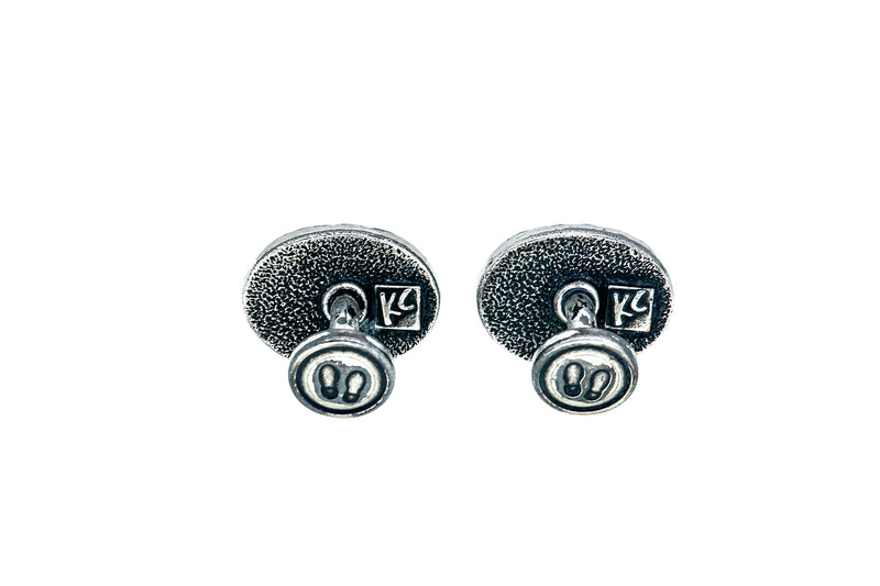 KC Basket Weaved Oval Cuff Links 925 Sterling Silver Cufflinks