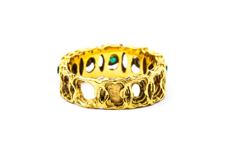 Vintage Corletto Diamond & Emerald 18k 750 Yellow Gold Ring Band Size 5