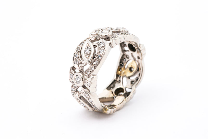 Antique Art Deco Diamond Scroll Eternity Band 14k 585 White Gold Ring Size 10
