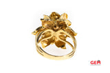 Natural Pearl & Tanzanite Flower Blossom 14K 585 Yellow Gold Ring Size 7 1/4