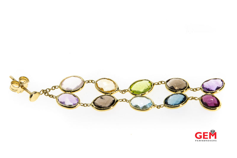 Dyadema Multi Color Gemstone Amethyst Drop 14K 585 Yellow Gold Dangle Earrings