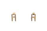 Geometric Square Line 3D Huggies Solid 14K 585 Yellow Gold Pair of Hoop Earrings
