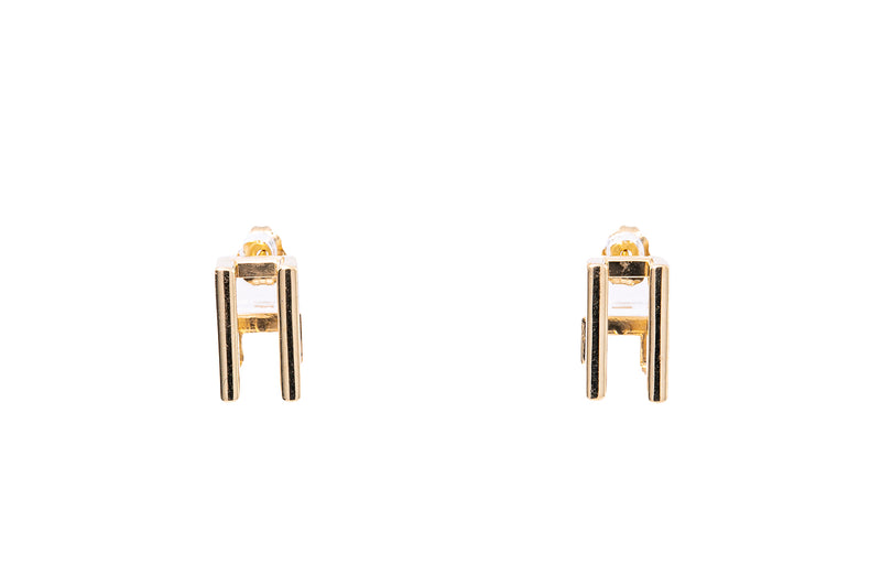 Geometric Square Line 3D Huggies Solid 14K 585 Yellow Gold Pair of Hoop Earrings