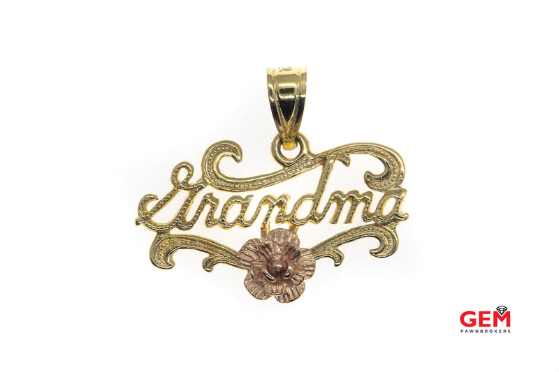 Filigree Calligraphy Nameplate Grandma Flower Swirl Scroll Letter Charm 14K 585 Yellow & Rose Gold Pendant
