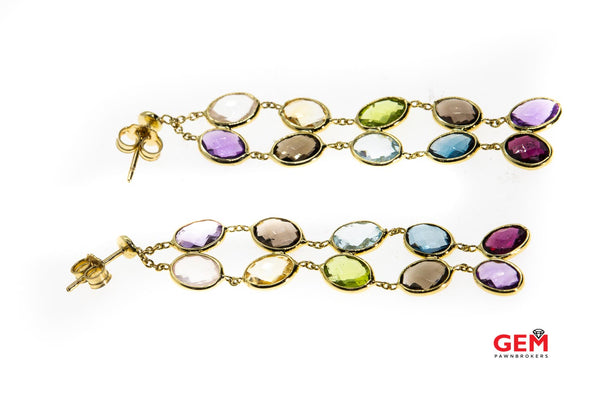 Dyadema Multi Color Gemstone Amethyst Drop 14K 585 Yellow Gold Dangle Earrings