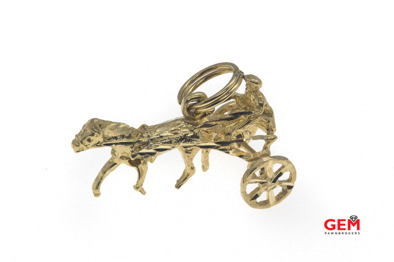 Horse Drawn Sulky Carriage charm 14K 585 Yellow Gold Animal Pendant