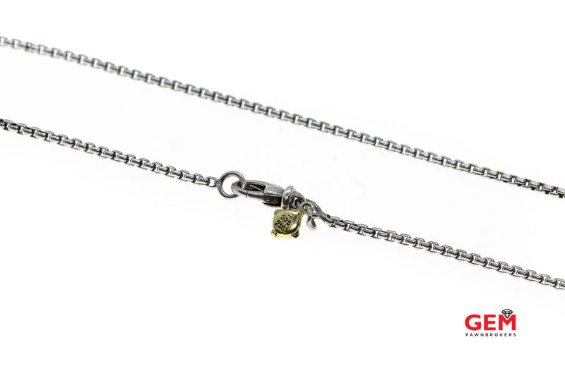 David Yurman 2mm Rolo Box Link Chain Cable Open Heart Charm 925 Sterling Silver 18K 750 Yellow Gold Accent 18" Necklace Pendant