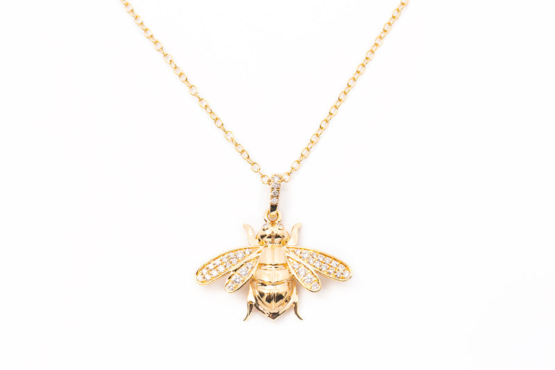 Animal Insect Fly 14k 585 Yellow Gold Diamond Charm Pendant