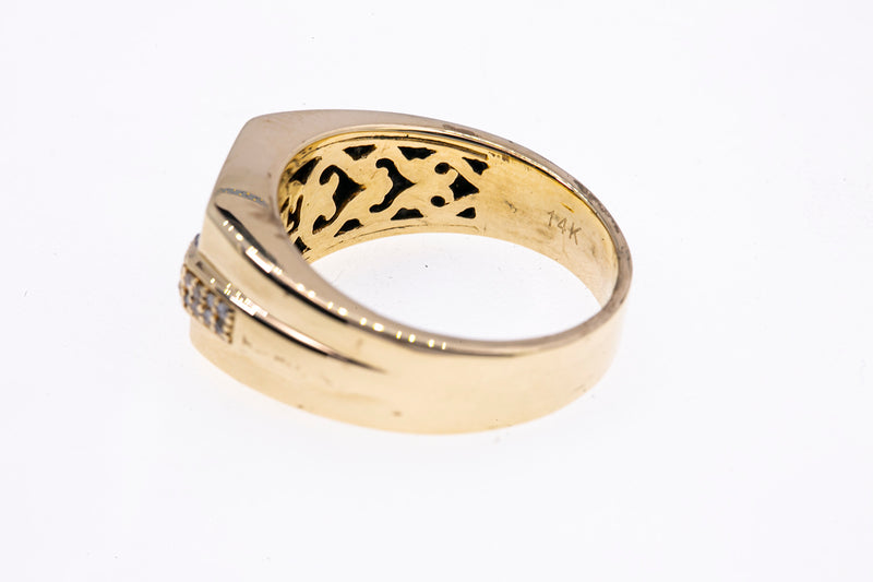 Effy Cognac Diamond Pave Signet Band 14K 585 Yellow Gold Ring Size 10 1/2