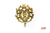 Antique Cluster Opal Drop Pearl Brooch 585 14k Yellow Gold Lapel Pin