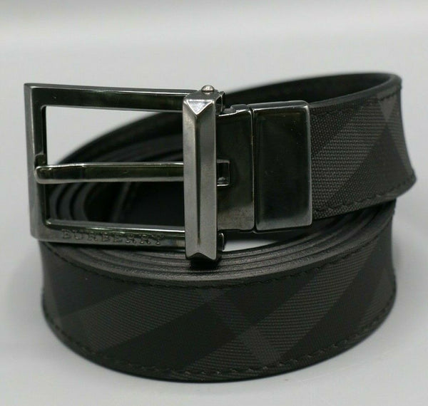 BURBERRY WEBSTER HORSEFERRY GRAY CHECK REVERSIBLE BELT US 44/110