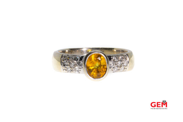 Orange Sapphire Diamond 14k 585 White Gold Ring Size 6.5 Band 8mm