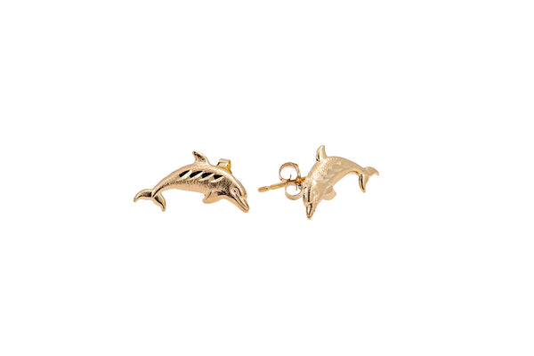 Viken Keledjian Nautical Dolphin Lover 14K 585 Yellow Gold Pair Stud Earrings