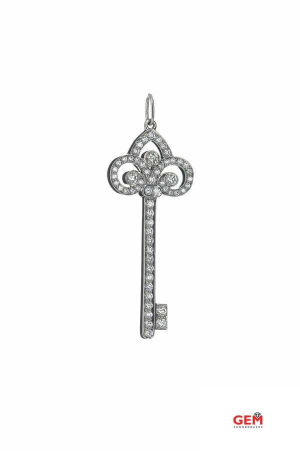 Tiffany & Co Fleur De Lis Diamond Pave Key 1.5" Charm 950 Platinum Pendant
