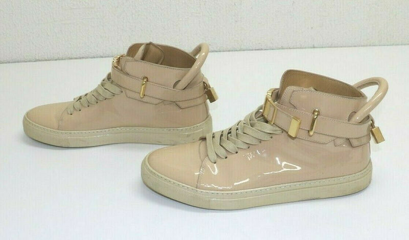 Buscemi 100 MM Gold Lock Key High-top Nude Patent Leather Sneakers Sz 44 US 11