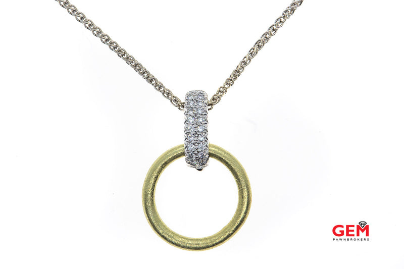 Makur Satin Diamond Pendant Wheat Link 14K 585 White & Yellow Gold 16" Necklace