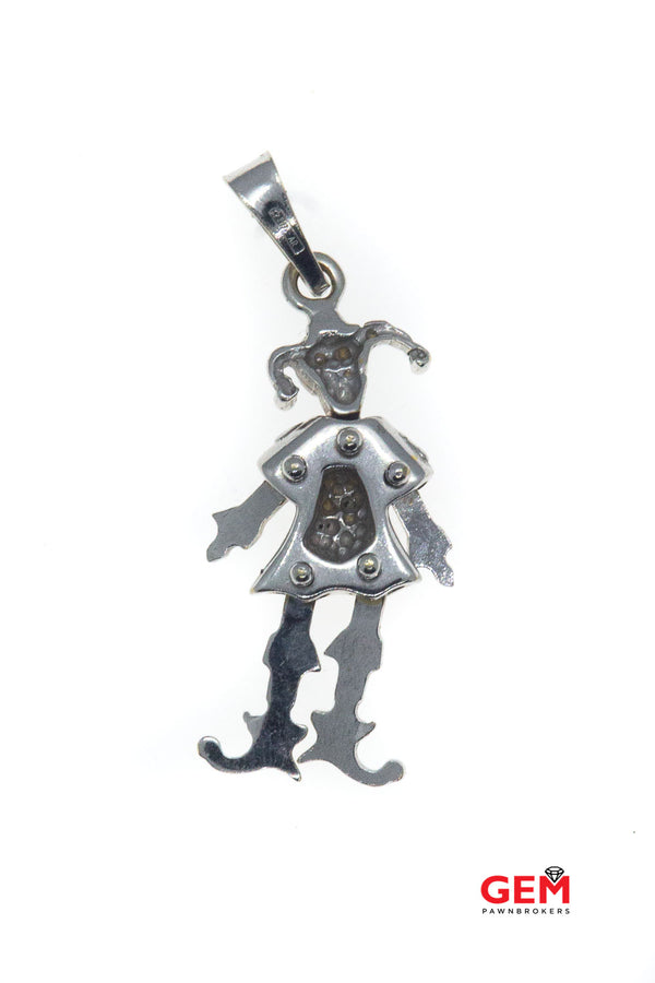 Italian Arezzo Jester Movable Limbs Drop Charm 18K 750 White Gold Clown Pendant